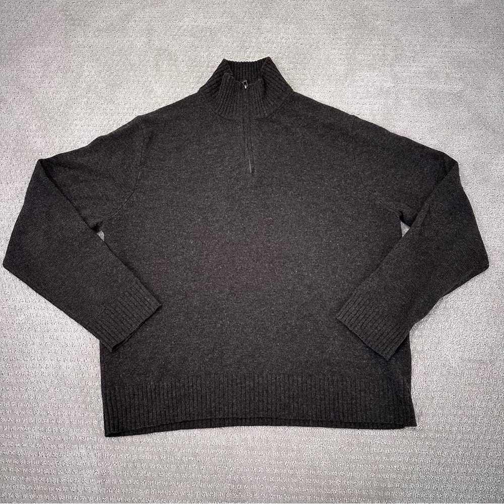 J.Crew Men’s 100% Lambswool Half-Zip Sweater XL Dark Charcoal Gray Style 79427